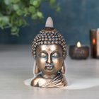 Bronze Buddha Head Backflow Incense Burner with Cone and Smoke