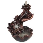 Bronze Effect Hand with Flower Backflow Incense Burner With Cone