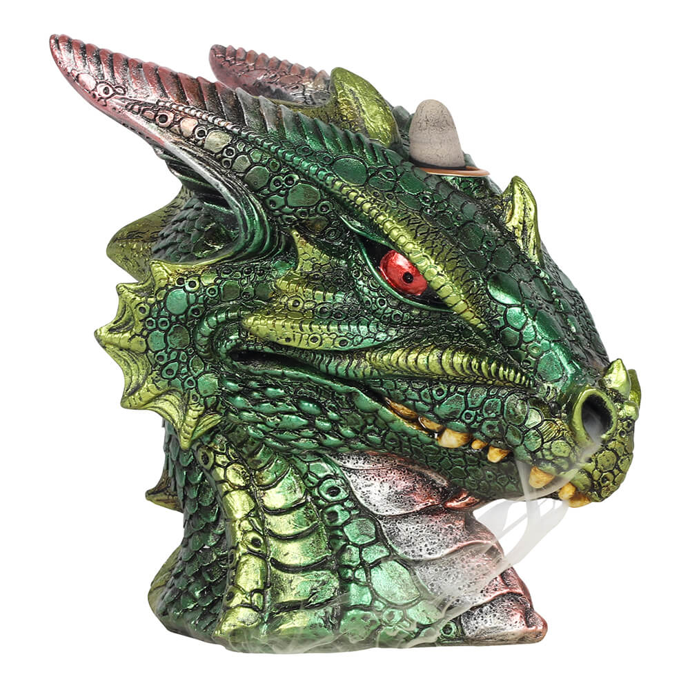 Large Green Dragon Head Backflow Incense Burner With Cone