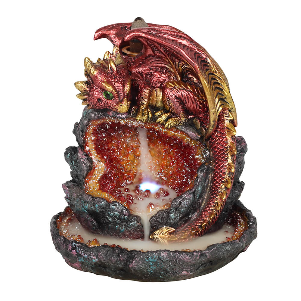 Red Dragon Backflow Incense Burner with Light with Cone
